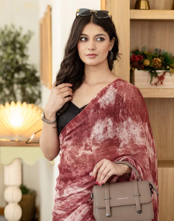 Ready To Wear Light Dusty Maroon Georgette Printed Saree